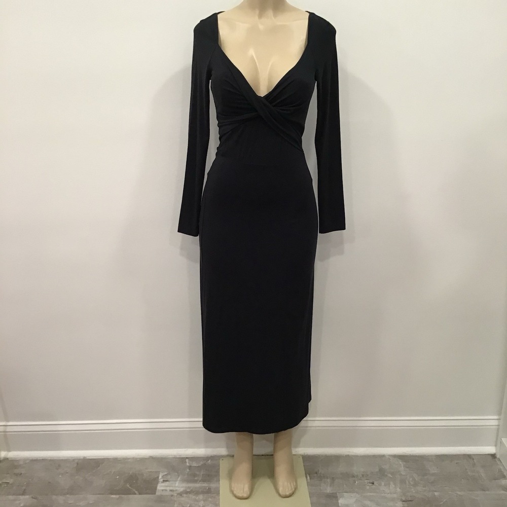 Favorite Daughter Rosie Dress V-Neck Long Sleeve Twist Front Midi Black Small